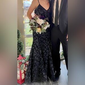 Elle Wilde Mon Cherie Black Sequin Embroidered Mermaid Bridesmaid / Prom